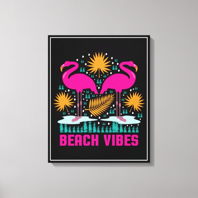 Lienzo Diseño de Flamencos Rosas Beach Vibes (Anverso)