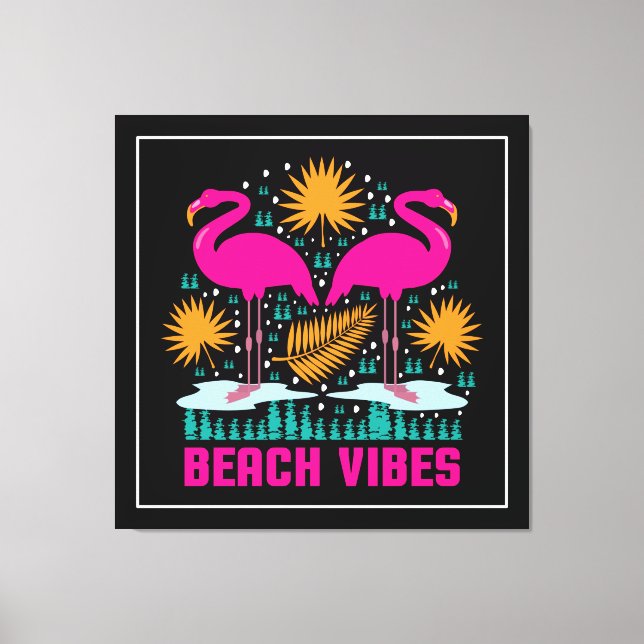Lienzo Diseño de Flamencos Rosas Beach Vibes (Anverso)