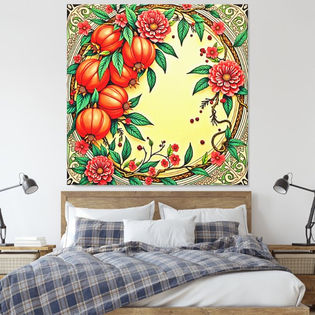 Lienzo Diseño de Ilustracion floral de otoño (Insitu(Dormitorio))