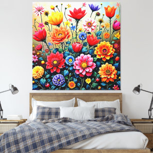 Lienzo Diseño de jardín de flores abstractas alegres