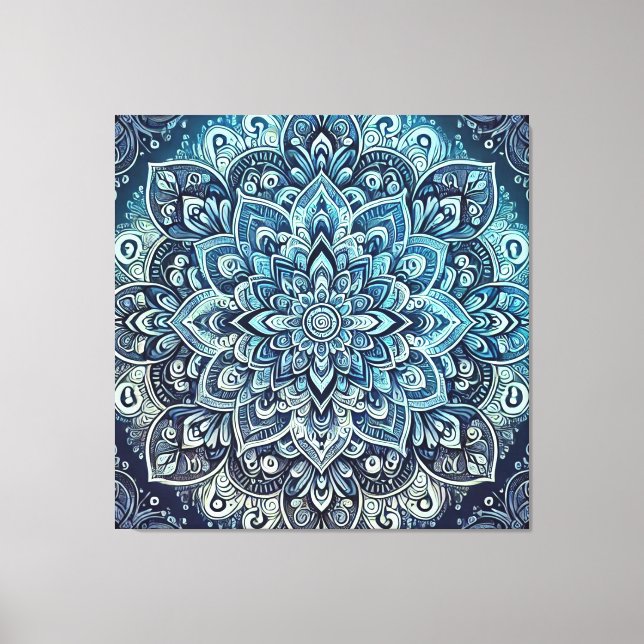 Lienzo Diseño de Mandala de degradado azul (Anverso)