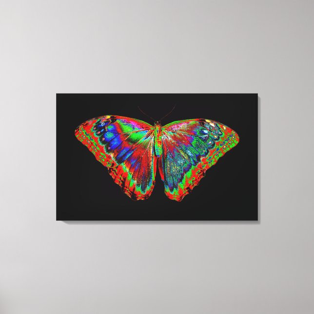 Lienzo Diseño de mariposa colorida contra fondo negro (Anverso)