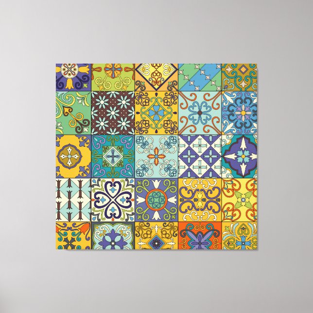 Lienzo Diseño de mosaicos de talavera portuguesa (Anverso)
