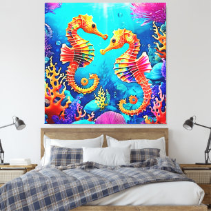Lienzo Diseño de pares de caballitos de mar coloridos