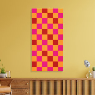 Lienzo Diseño de patrón a cuadros rojo naranja rosa