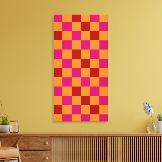 Lienzo Diseño de patrón a cuadros rojo naranja rosa (Insitu (Sala de estar))