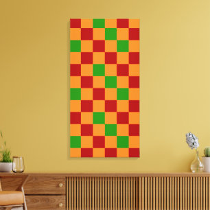 Lienzo Diseño de Patrón Cuadriculado Naranja Rojo Verde