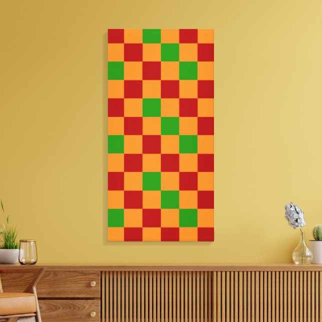 Lienzo Diseño de Patrón Cuadriculado Naranja Rojo Verde (Insitu (Sala de estar))
