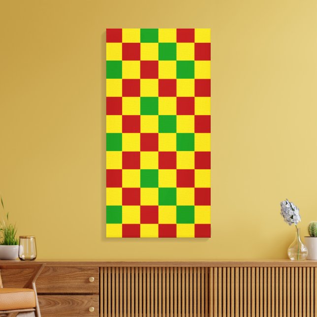 Lienzo Diseño de Patrón Cuadriculado Rojo Amarillo Verde  (Insitu (Sala de estar))