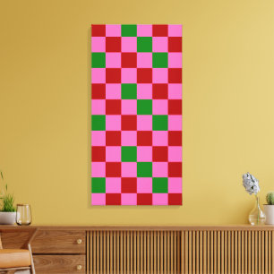 Lienzo Diseño de Patrón Cuadriculado Rojo Rosa Verde