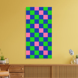 Lienzo Diseño de Patrón de Cuadros Azul Verde Rosa