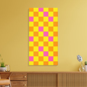 Lienzo Diseño de Patrón de Cuadros Naranja Amarillo Rosa 
