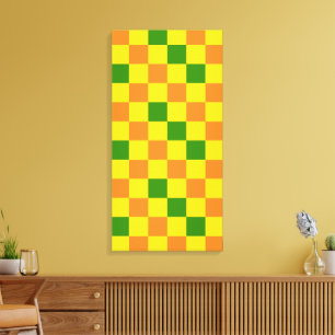 Lienzo Diseño de Patrón de Cuadros Naranja Amarillo Verde
