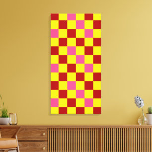 Lienzo Diseño de Patrón de Cuadros Rojo Amarillo Rosa