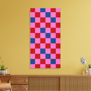 Lienzo Diseño de Patrón de Cuadros Rojo Rosa Azul