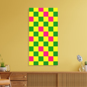 Lienzo Diseño de Patrón de Cuadros Rosa Amarillo Verde 