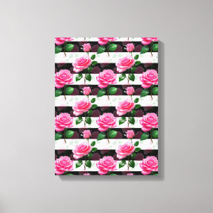 Lienzo Diseño de patrón de flor Rosa de fondo a rayas