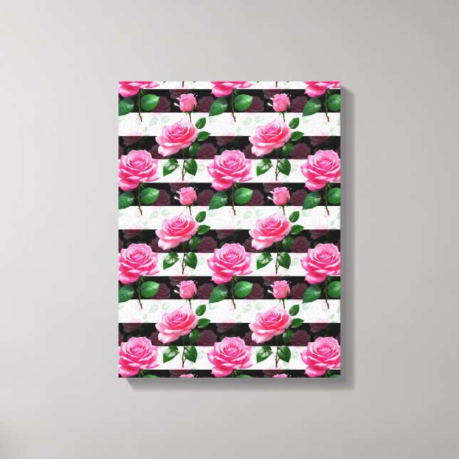 Lienzo Diseño de patrón de flor Rosa de fondo a rayas (Anverso)