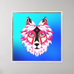 Lienzo Diseño de polígono de cabeza de lobo rosa-24531