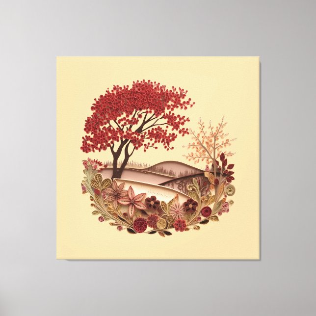 Lienzo Diseño de Quilling Campo en Otoño (Anverso)