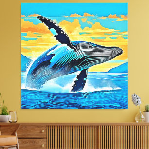 Lienzo Diseño de salto de libertad oceánica de ballena jo
