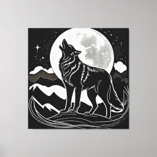 Lienzo Diseño de silueta de lobo nocturno