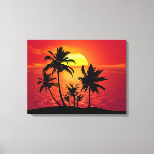 Lienzo Diseño de silueta de palmeras al atardecer-65143