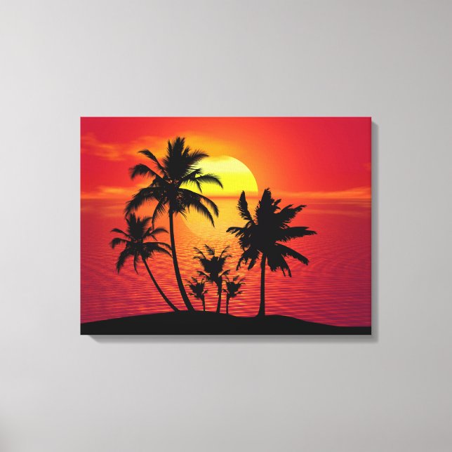 Lienzo Diseño de silueta de palmeras al atardecer-65143 (Anverso)