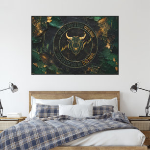 Lienzo Diseño de Toro Grunge con Pintura Verde Oscuro