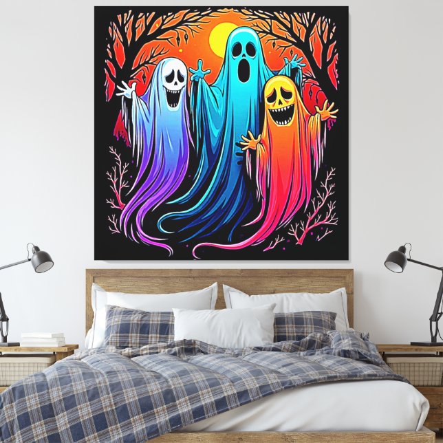 Lienzo Diseño de tres fantasmas fantasmales de Halloween (Insitu(Dormitorio))