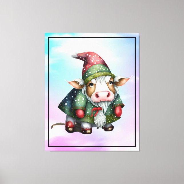 Lienzo Diseño de vaca gnomo de Navidad-83456 (Anverso)