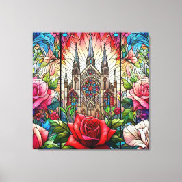 Lienzo Diseño de vidrio manchado de rosas rojas