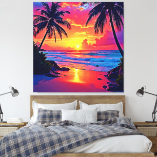 Lienzo Diseño del paraíso tropical del atardecer