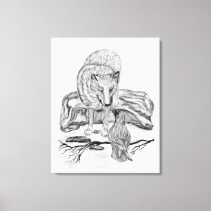 Lienzo Diseño en blanco y negro de Wolf y Raven
