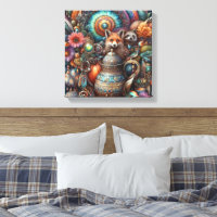 Diseño floral de Boho Fox Raccoon