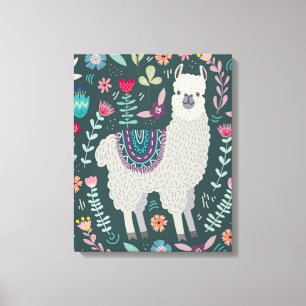 Lienzo Diseño floral de Cute Llama