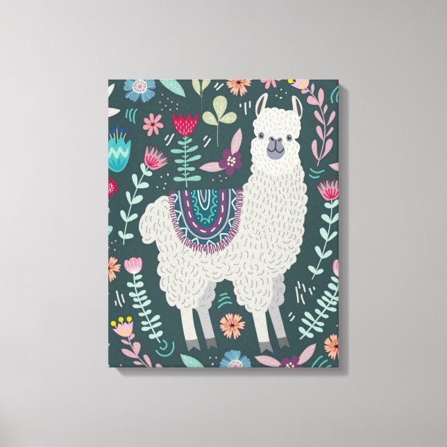 Lienzo Diseño floral de Cute Llama (Anverso)