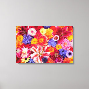 Lienzo Diseño floral de Dalhia, Oriental Lilies,