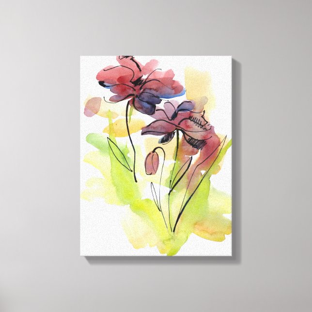 Lienzo Diseño floral de verano con abstracto pintado a ma (Anverso)