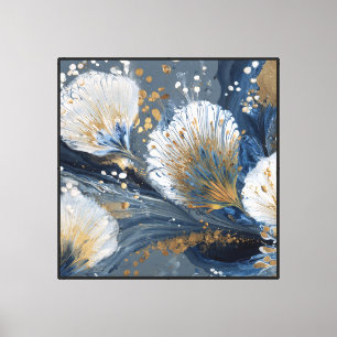 Lienzo Diseño floral fluido azul y dorado – Abstracto