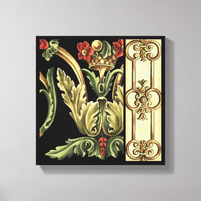 Lienzo Diseño floral ornamental con bordes negros (Anverso)