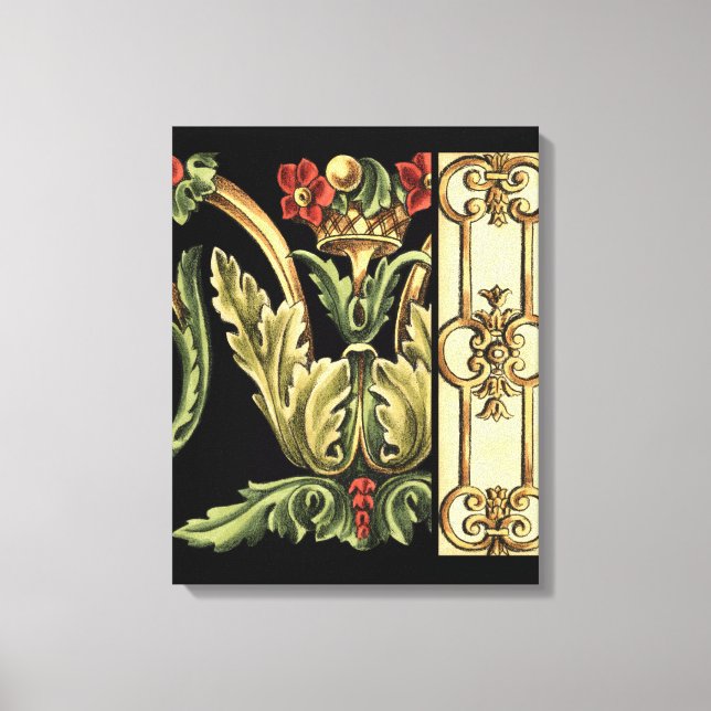 Lienzo Diseño floral ornamental con bordes negros (Anverso)