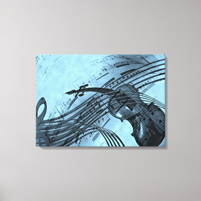 Lienzo Diseño musical en violín en azul claro (Anverso)