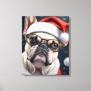 Lienzo Diseño navideño de Santa con adorable Bulldog Fran