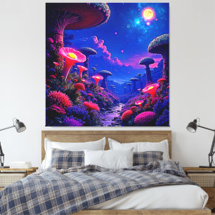 Lienzo Diseño nocturno de hongos encantados