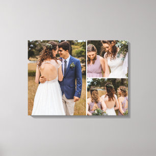 Lienzo Diseño simple de 3 fotos personalizables para boda
