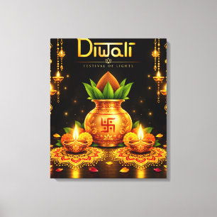 Lienzo Diseño tradicional de Diwali Kalash y Diyas Festiv