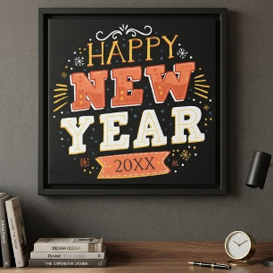 Lienzo Diseño único de Nochevieja feliz vintage personali