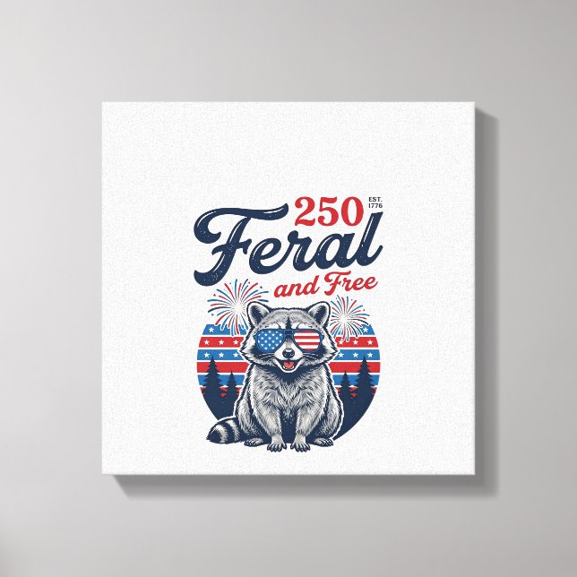 Lienzo Diseño vectorial patriótico de mapache libre y sal (Anverso)