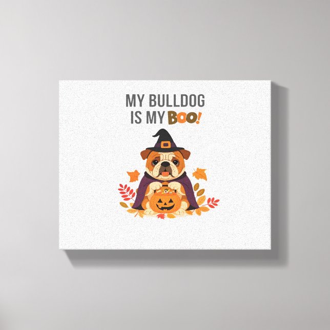 Lienzo Disfraz de Halloween bulldog Mi Bulldog es mi novi (Anverso)